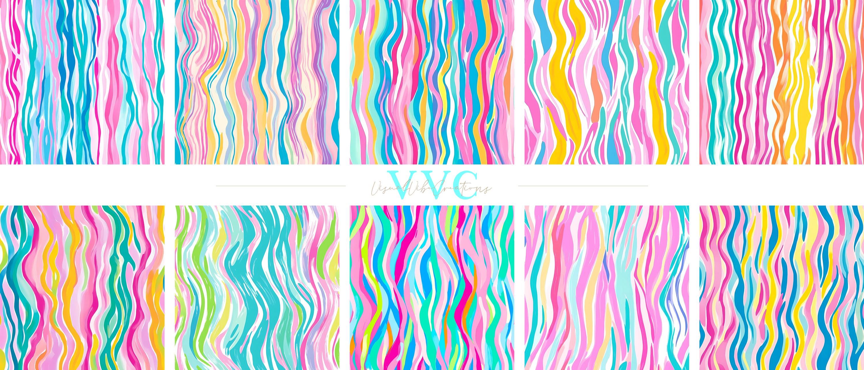 Prepy Line Preppy Wavy Lines Digital Paper, 10 Seamless Patterns for Printable ...