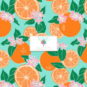 Preppy Sweet Citrus, 1 nahtloses Muster, digitales Papier mit orangefarbenem Blumenmuster, tropischer Zitrusdruck
