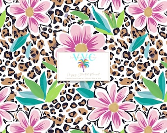 Papel digital floral de chita preppy, 1 padrão perfeito para papel de scrapbook - download instantâneo, leopardo boho, chita margarida floral