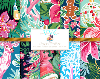 Preppy Christmas Digital Paper, 10 Seamless Patterns for Printable Scrapbook Paper - Instant Download, winter, snow, holiday