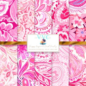 Preppy Inspired Pink Paisley Digital Paper, 10 Seamless Patterns for Printable Scrapbook Paper - Instant Download, paisley, pink and white