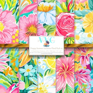 Preppy Summer Sunshine Floral Pack #2 Digitales Papier, 10 Musterdesigns für Scrapbook Papier-Instant Download, Blume, Sonne