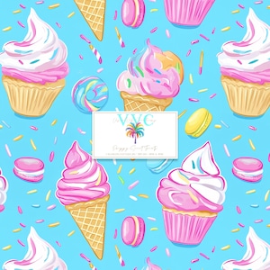 Preppy Sweet Treats digitaal papier, 1 naadloos patroon voor afdrukbaar plakboekpapier - direct downloaden, ijs, cupcakes en macarons