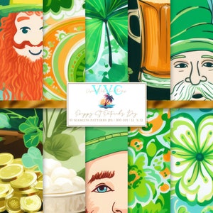 Preppy St. Patrick's Day Digital Paper, 10 Seamless Patterns for Scrapbook Paper - Instant Download, st. patty's day, leprechaun, shamrock