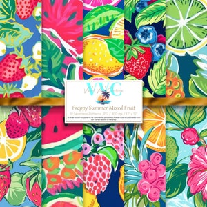 Preppy Sommer gemischte Früchte Digital Papier, 10 nahtlose adrette Muster für Printable Scrapbook Papier - Instant Download, nahtlose Früchte