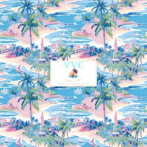 Digitales Papier, 1 nahtloses Muster für Scrapbook-Papier, Strand muster, Sommer Hintergrund, Sofort Download