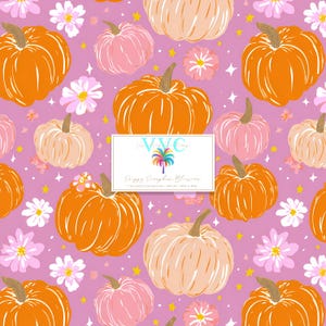 Preppy pumpablomma, 1 sömlöst mönster, pumpablommigt digitalt papper, rosa hösttryck