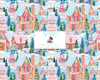 Preppy Gingerbread House Digital Paper, 1 Seamless Pattern for Printable Scrapbook Paper - Instant Download, christmas, xmas