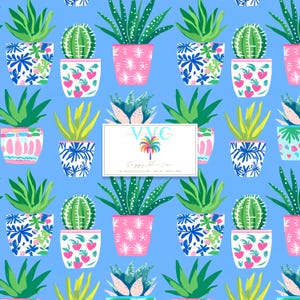 Papel digital de aloe vera preppy, 1 patrón sin costuras para scrapbooking (descarga instantánea), patrón de suculentas, fondo de cactus