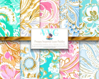 Preppy Inspired Luxe Paisley Digital Paper, 10 Seamless Patterns for Printable Scrapbook Paper - Instant Download, luxury
