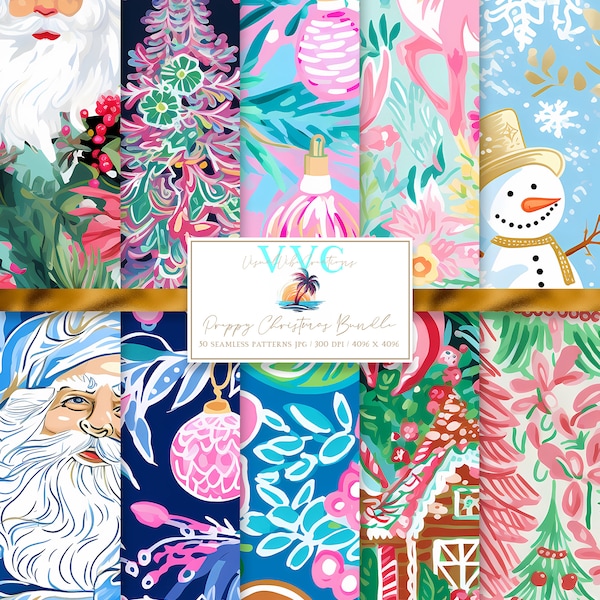 50 Seamless Preppy Christmas Patterns - Bundle Digital Paper for Scrapbooks - Instant Download, winter, snow, holiday