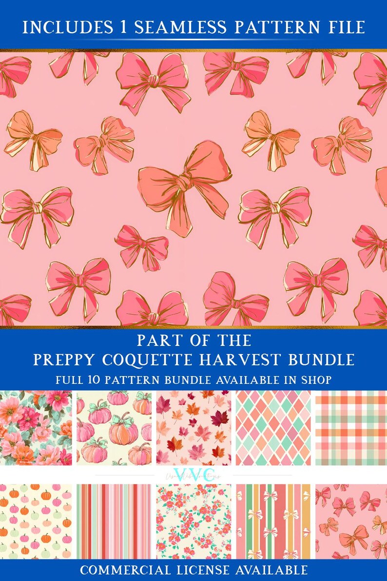 Preppy Harvest Bows, 1 Seamless Pattern, Pink Fall Bow Pattern ...