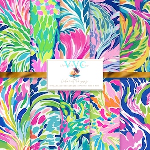 Carta digitale preppy vibrante, 10 modelli di spiaggia senza soluzione di continuità per carta da scrapbooking stampabile - Download immediato, tropicale, design