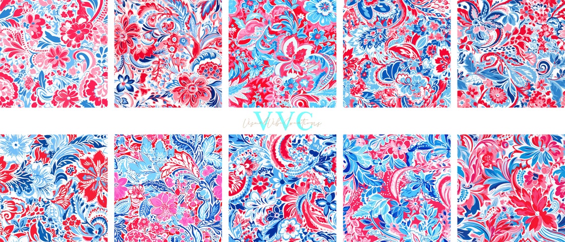 Preppy Inspired Patriotic Paisley Digital Paper, 10 Seamless Patterns ...