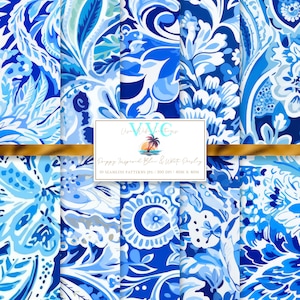 Preppy Inspired Blue & White Paisley Digital Paper, 10 Seamless Patterns for Printable Scrapbook Paper - Instant Download, paisley pattern