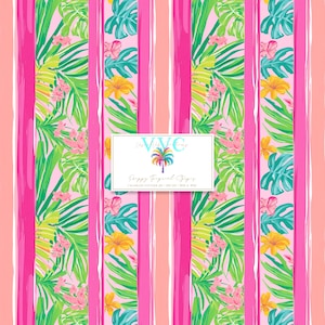 Preppy Tropical Stripes Digital Paper, 1 Seamless Pattern for Printable Scrapbook Paper - Instant Download, seamless beach, summer pattern