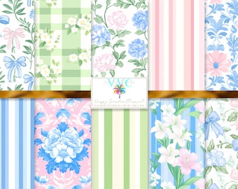 Papel digital Preppy Grandmillennial, 10 patrones sin costuras para papel de álbum de recortes imprimible: descarga instantánea, grand millennial seamless