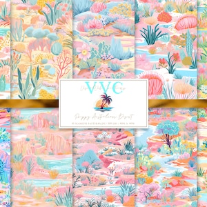 Preppy Australische Wüste Digitales Papier, 10 nahtlose Muster für Printable Scrapbook, Instant Download, Pflanze, Outback, Kaktus, Australien
