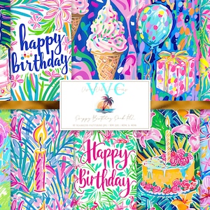 Preppy Birthday Pack #2 Digitales Papier, 10 nahtlose Muster für Printable Scrapbook Papier, Instant Download, party, happy birthday, Luftballons