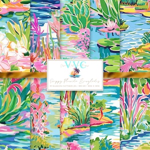 Carta digitale Preppy Florida Everglades, 10 motivi floreali senza soluzione di continuità per carta da scrapbooking stampabile - Download immediato Uso commerciale, vibrante