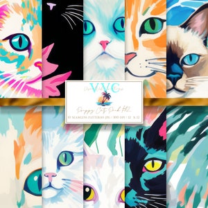 Pack de chats preppy #2 papier numérique, 10 modèles sans couture pour papier de scrapbooking imprimable - téléchargement immédiat, chaton, chat, chatons, animaux de compagnie