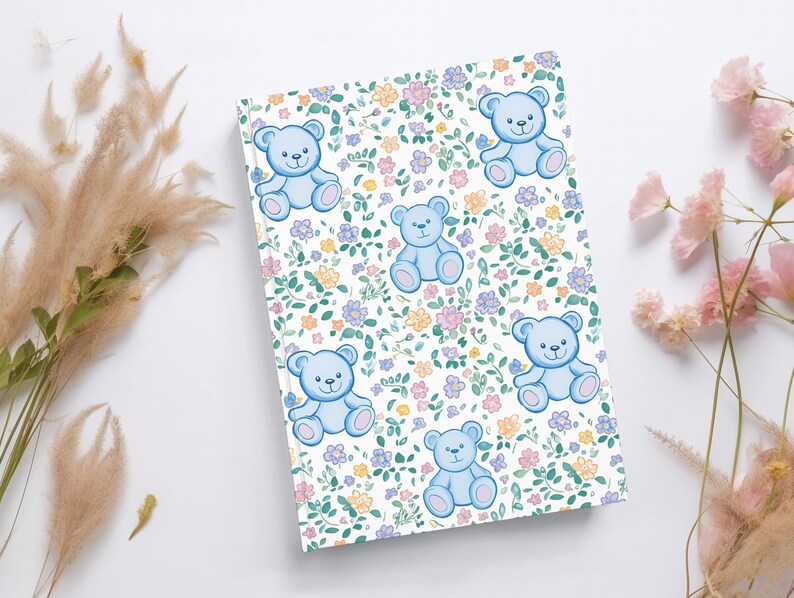 Preppy Blue Teddy Bear Digital Paper, 10 Seamless Flower Patterns for ...