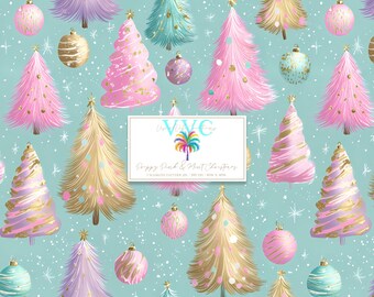 Preppy Pink and Mint Christmas, 1 Seamless Pattern, Pastel Christmas Digital Paper, Cute Feminine Winter Design