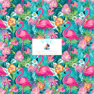Preppy Flamingo Digitales Papier, 1 nahtlose Muster für Scrapbook Papier - Instant Download, rosa Muster, Strand, Sommer, Meer
