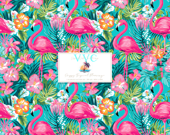 Preppy Tropical Flamingo Digital Paper, 1 Seamless Pattern for Scrapbook Paper - Instant Download, pink pattern, beach, summer, ocean