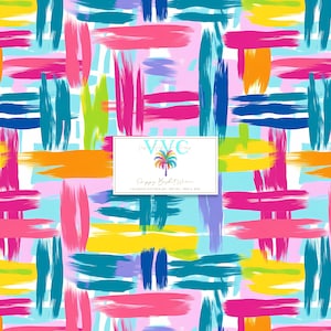 May include: A seamless pattern featuring colorful brushstrokes in shades of blue, pink, yellow, green, and orange. The pattern is set against a white background.