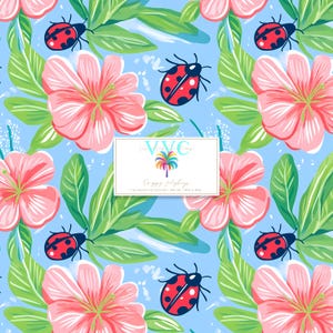 Carta digitale Preppy Ladybugs, 1 modello senza soluzione di continuità per carta da scrapbooking, download immediato, modello primaverile, floreale senza soluzione di continuità