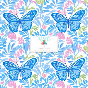Carta digitale Preppy Butterfly, 1 modello senza soluzione di continuità per album, download immediato, farfalla rosa e blu, modello prato, modello primavera
