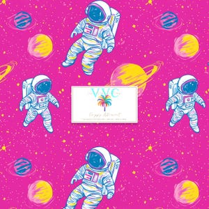 Preppy Astronaut Digital Papier, 1 nahtlose Muster für Printable Scrapbook Papier - Instant Download, rosa Weltraum Hintergrund, Weltall