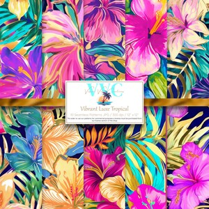 Vibrant Luxe Tropical Digital Paper, 10 Seamless Preppy Floral Patterns ...