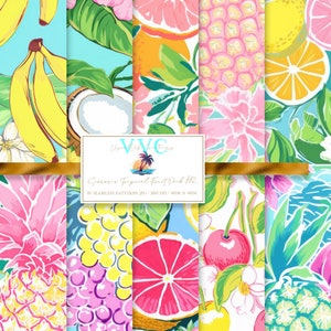 Paquete de frutas tropicales de verano n.º 2, papel digital, 10 patrones sin costuras para papel de álbum de recortes imprimible, descarga instantánea, isla
