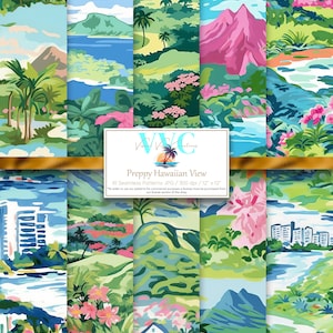 Preppy Hawaiian View Digital Paper, 10 Seamless Patterns for Printable Scrapbook - Instant Download Commercial Use, Hawaii, floral, tropical