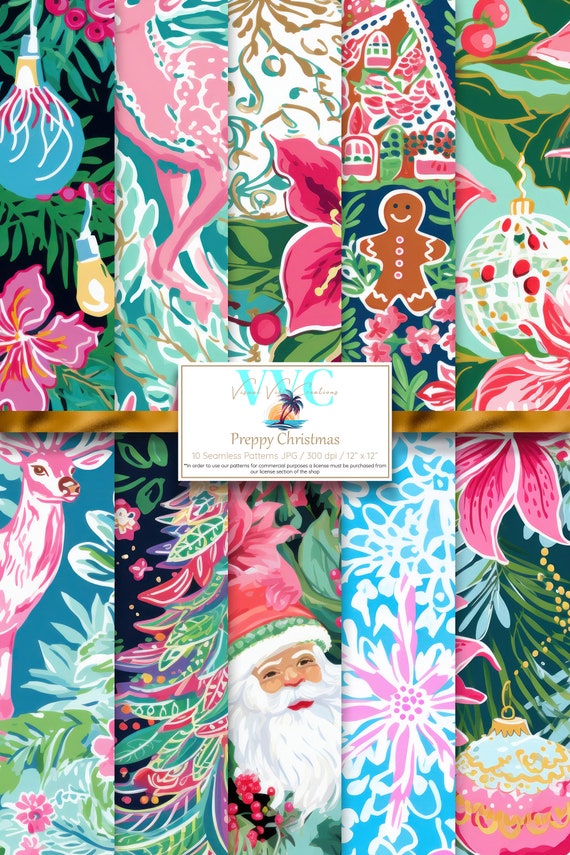 40 Preppy Christmas Seamless Patterns, Colorful Christmas Patterns