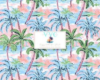 Preppy Palm Tree Island Digital Paper, 1 Seamless Pattern for Printable Scrapbook Paper - Instant Download, beach, tropical, paradise, coast