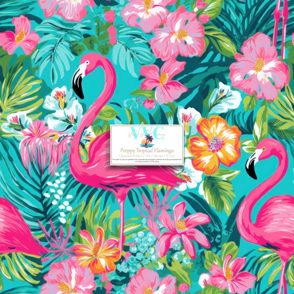 Preppy Tropical Flamingo Digital Paper, 1 Seamless Pattern for Scrapbook Paper - Instant Download, print, beach, summer, ocean