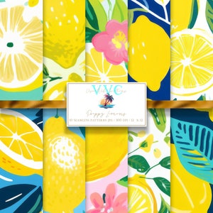 Carta digitale Preppy Lemons, 10 modelli Preppy senza soluzione di continuità per carta da scrapbooking stampabile - Download immediato, agrumi, limone, limonata, estate
