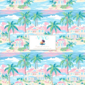 Preppy Beach House digitales Papier, 1 tropische Muster zum ausdrucken, Scrapbook Papier, Urlaub, Meer, Urlaub