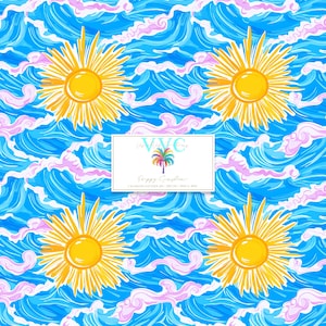 Preppy Sunshine Digital Papier, 1 tropische Muster zum ausdrucken, Scrapbook Papier, Sommer Muster, Meereswellen