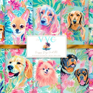 Preppy Dogs Pack #2 digitaal papier, 10 naadloze patronen voor afdrukbaar plakboekpapier - Instant Download, puppy's, puppy's, honden, hond
