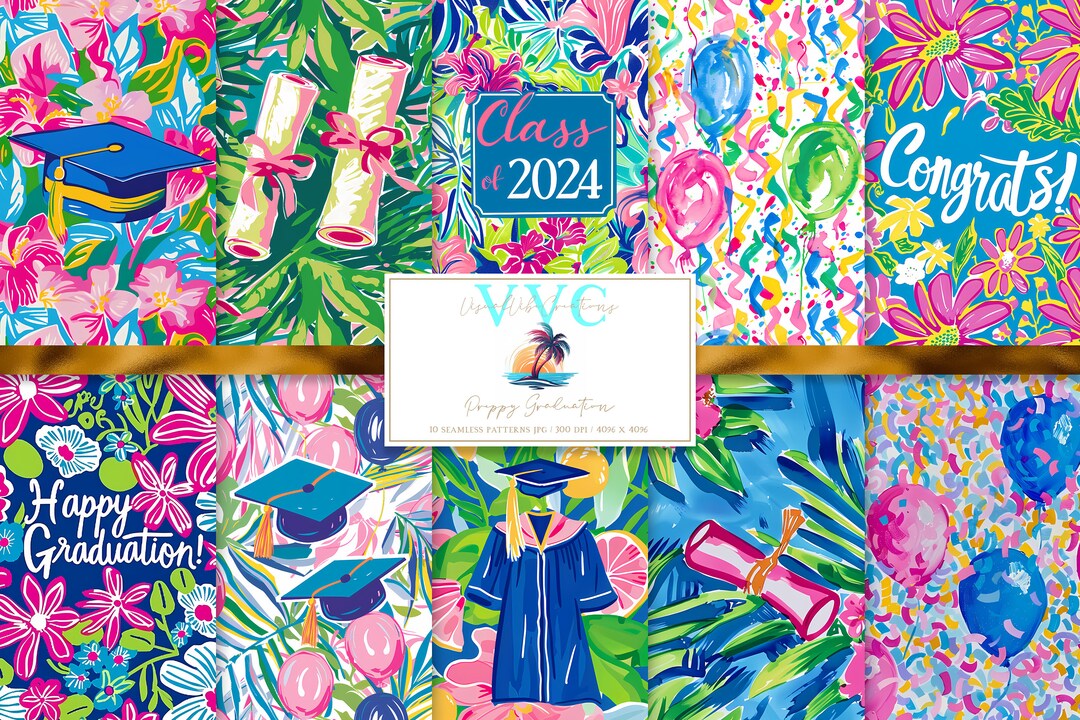 Preppy Graduation Digital Paper, 10 Seamless Patterns for Printable ...