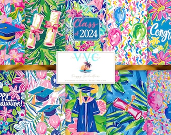 Preppy Graduation Digital Paper, 10 Seamless Patterns for Printable Scrapbook Paper - Instant Download, teacher, school, student, congrats