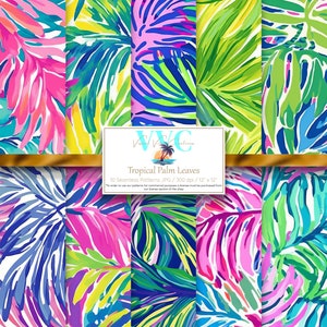 Tropische Palmenblätter, digitales Papier, 10 nahtlose Preppy Blumenmuster für druckbares Scrapbook Papier - sofortiger Download, Insel