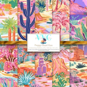 Papel digital Preppy Desert View, 10 padrões perfeitos para papel de scrapbook para impressão - download instantâneo, cacto, suculenta