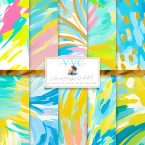Vibrant Preppy Pack #5 Carta digitale, 10 modelli di spiaggia senza soluzione di continuità per carta da scrapbooking stampabile Download immediato tropicale, design, verde acqua, rosa