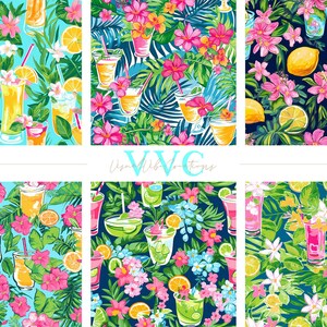 Tropical Summer Cocktail Digital Paper, 10 Seamless Preppy Floral ...