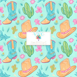 Preppy Desert Cowgirl Digitales Papier, 1 nahtlose Muster für Scrapbook Papier Sofort Download, Land Mädchen, Kaktus Muster, Bauernhaus
